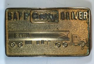Vintage Getty Oil Truck Safe Driver Award Brass Belt Buckle 2