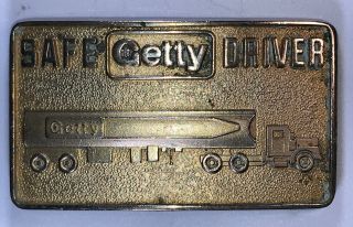 Vintage Getty Oil Truck Safe Driver Award Brass Belt Buckle 3