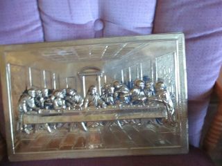 Vintage 3d The Last Supper Brass Wall Hanging Made In England 14 1/2 " X 9 1/2 "