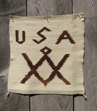 Antique Navajo Rug Blanket Native American Indian USA Pictorial Masonic Tapestry 2