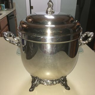 Baroque By Wallace Silver Plated Ice Bucket With Lid And Milk Glass Insert Heavy