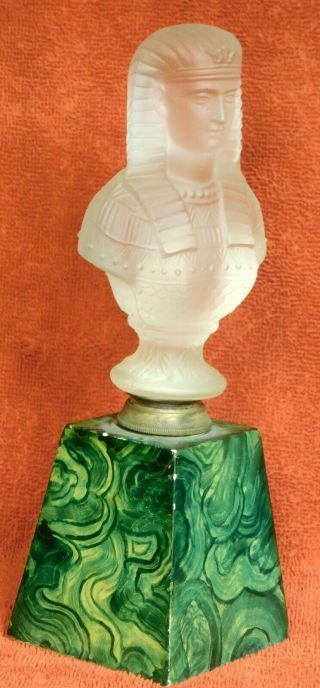 Antique Satin Art Glass Car Mascot Egyptian Bust Hood Ornament Art Deco Statue