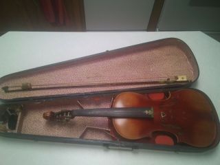 Antique Salzard Violin With Wooden Case And Snakewood Bow -
