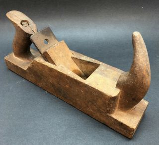 Antique Vintage Unmarked Wooden Horn Hand Plane 11” Long Woodworking Carpentry