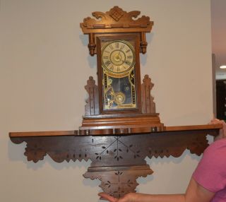 Antique Haven Walnut Mantle Clock & Eastlake Victorian Mantle Key - Wind