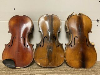 3 Antique Violin Bodies For Repair Full Size