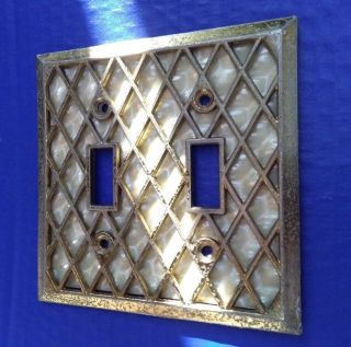 Vtg.  1 Double Light Switch Plate Cover Mother Of Pearl / Brass