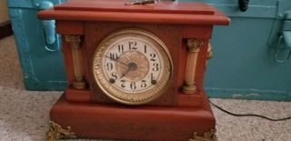 Antique Seth Thomas Adamantine Mantle Clock Lions Heads