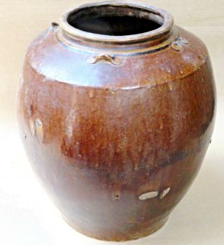 Antique Brown Glazed Clay Vase South East Asia Storage Jar 