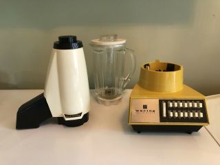 Vintage Waring Solid State 1970s Mustard 14 - Speed Blender Bonus Ice Crusher