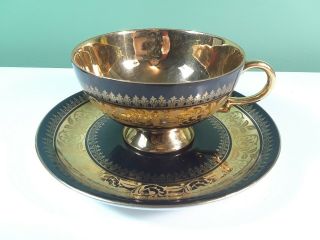 Vintage Johann Haviland Bavaria Gold And Black Footed Tea Cup & Saucer