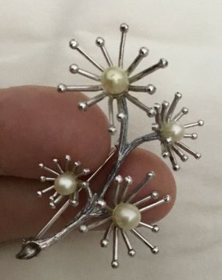 Vintage Beau Sterling Silver Pin Brooch Spider Mum Pearl Bead Centers Space Age