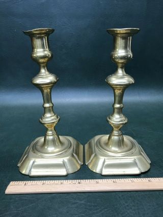 Antique 1740 Rare Form Brass Candlesticks Candle Holders 8 - 1/2 "