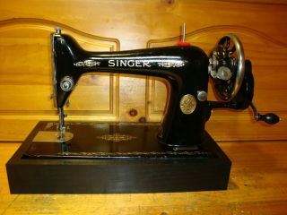 Antique Singer Sewing Machine Model 66,  Hand Crank,  Leather,  Serviced Aa300374