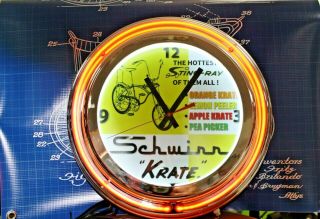 Schwinn Neon Clock 14 " Deco Style Stingray Krate 5 Speed Muscle Bike Dealer Ad