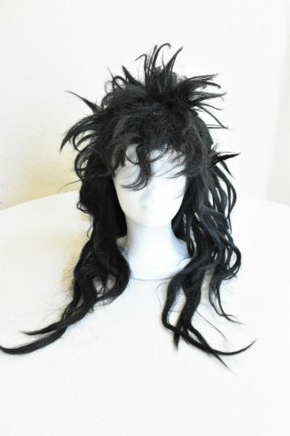 Rene Of Paris Vintage Long Black Hair Wig 1980s Hair Band Style Elvira Halloween