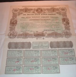Antique British South Africa Company Beira Railway / Rhodesia Stock Certificate