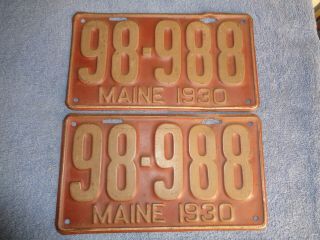 1930 U Pick One Pair Maine License Plate Pair