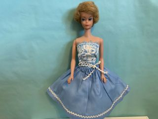 Vintage Barbie Clothing 1960’s Blue & White Dress Gorgeous Detail