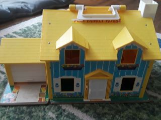 Vintage Fisher Price Little People Yellow House With All Wooden People