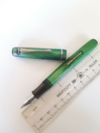 Vtg Jade Green Mystery Lever Fill Fountain Pen For Restore - M Steel Nib Japan