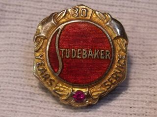 Studebaker Employee 30 Year Service Award Red Ball 10k Gold Pin W/ Ruby
