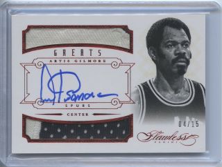 2012 - 13 Flawless Artis Gilmore Greats Red Dual Game Worn Patch Auto 04/15 Spurs