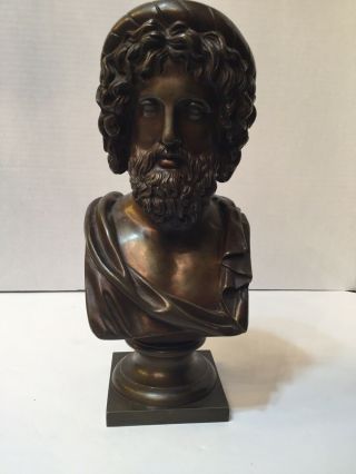 Antique Bronze Bust Of Roman Or Greek Leader 1880 Great Patina 11”x5”
