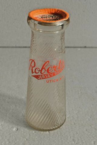 1940 Vintage Juice Milk Bottle Roberts Jersey Dairy Farm Utica Ny Oneida County