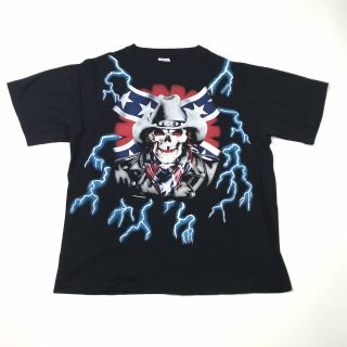 Vintage Sunrise Sportswear T - Shirt Xl Blue Lightning Skull Cowboy Biker Black