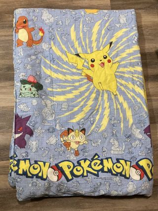 Vintage 90s Pokemon Blanket Fleece Charmander Pikachu Squirtle Bulbasaur Gengar