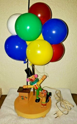 Vtg Hard Plastic 1961 Dolly Toy Balloon Clown Dog Child Table Lamp Night Light