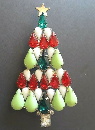 Vintage Silver Tone Rhinestone Christmas Tree Pin 3 " High
