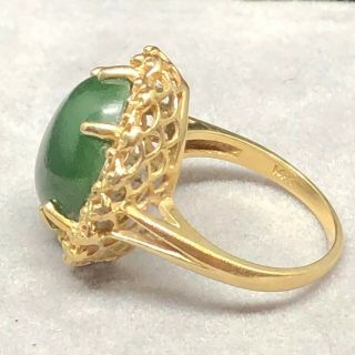 14k Gold Vintage Large Spotted Jade Nephrite Green Stone Ring Antique Estate Old 3