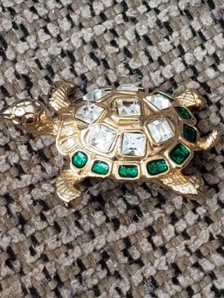 Nwot Vintage Hattie Carnegie Enamel And Rhinestone Turtle Brooch/pin