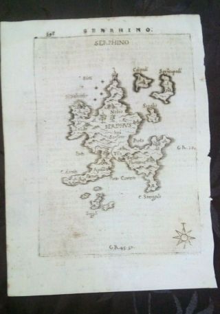 Greece Serphino Island Francesco Piacenza 1688 Χάρτης της Σερίφου