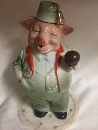 Antique German Pink Pig Fairing Porcelain Liquor Bottle Bowling Decanter Rare
