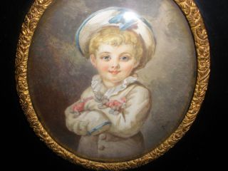 Antique 19t Miniature Boy As Pierrot Portrait Painting Aft Jean - Honore Fragonard