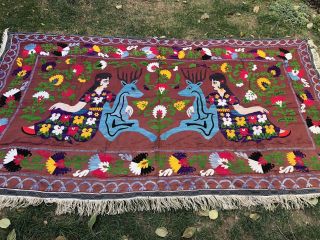 Antique Large Uzbek Vintage 100 Handmade Embroidery Suzani
