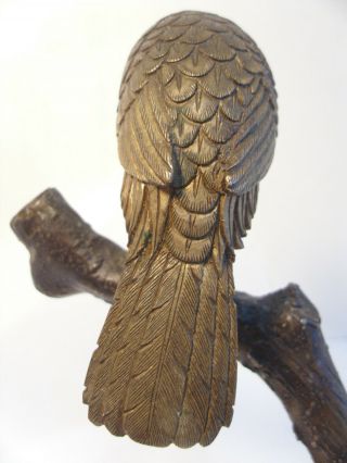 Antique Japanese Meiji Period Sculpture of a Bird of Prey on Bronze Branch 24cm 3