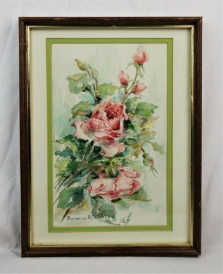 Vintage Mid Century Floral Watercolor Painting Of Flowers Signed