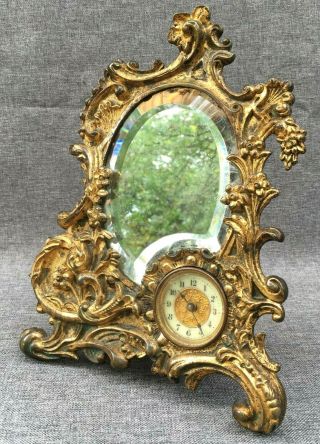Antique Louis Xv Style French Table Clock Mirror Bronze 19th Century
