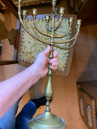 Antique Brass Metal Large Jewish Menorah With