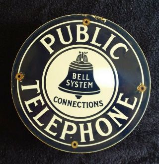 Vintage Bell System Connections Public Telephone Porcelain Advertising Sign
