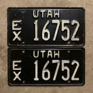 1966 Utah Exempt License Plate Pair Ex 16752 1972 Government State County City