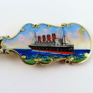 Antique 1911 Rms Mauretania Cunard Line Sterling Silver & Enamel Souvenir Spoon