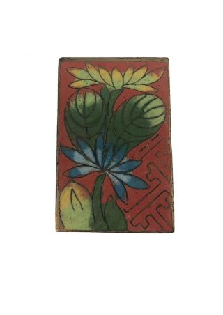Antique Vintage Cloisonne Enamel - Match Box Holder Lotus Palm Flower