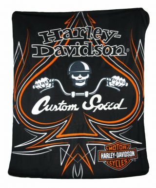 Rare Old Harley - Davidson Merch Chopper Ace Spades Fleece Blanket Htf Wow