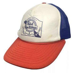 Vtg Pabst Blue Ribbon Pbr Snapback Cap Trucker Hat Foam Mesh - Fast