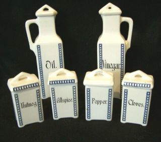 L&r Germany Vintage Ceramic Oil And Vinegar Set With Four Spice Jars